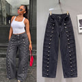 Autumnew arrivalamerican distressed metal rib buckle loose scimitar jeans loose pants pants women's trendy