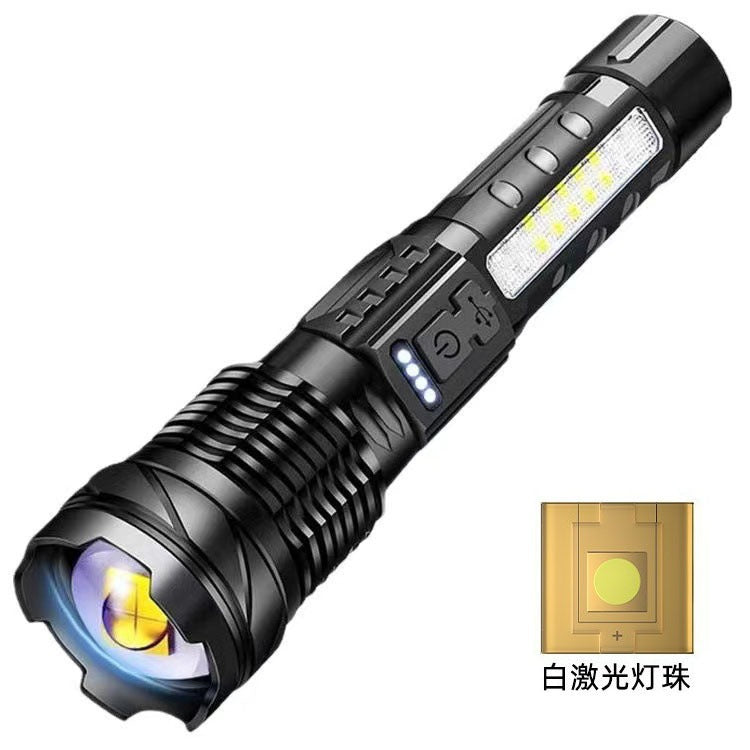 Cross-border explosive white laser flashlight multi-function zoom outdoor warning side light strong light working search flashlight