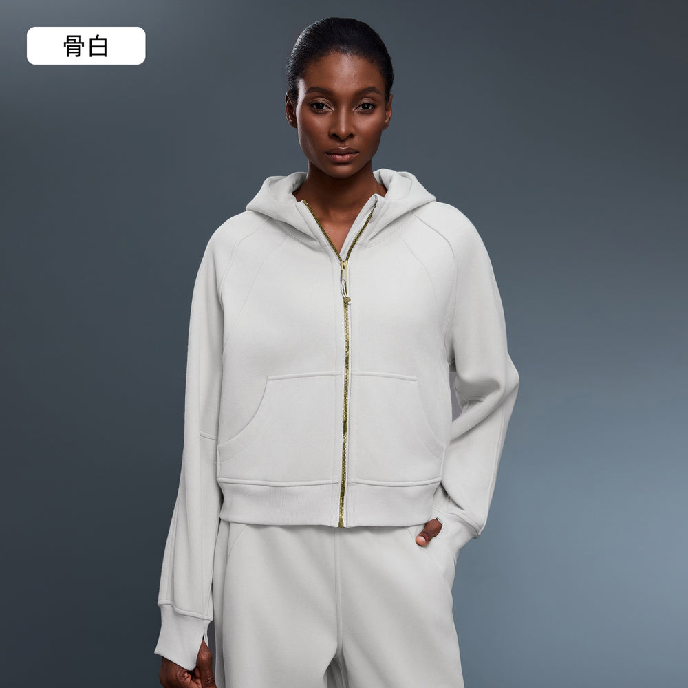 Women's fall/winter hooded cardigan sweatshirt - fleece lined, warm, zip-up jacket - age-defying, loose fit, casual activewear top d25130