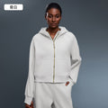 Women's fall/winter hooded cardigan sweatshirt - fleece lined, warm, zip-up jacket - age-defying, loose fit, casual activewear top d25130