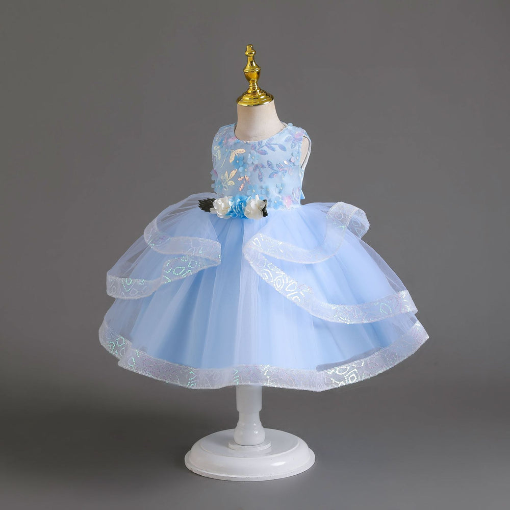 Ready-to-ship new sequin flower kids' dress, princess gown for baby girls, first birthday dress, baby dress