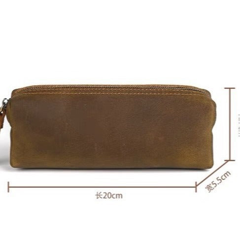 Hot-selling retro genuine leather stationery pencil case, top grain crazy horse leather handmade coin purse, student stationery organizer