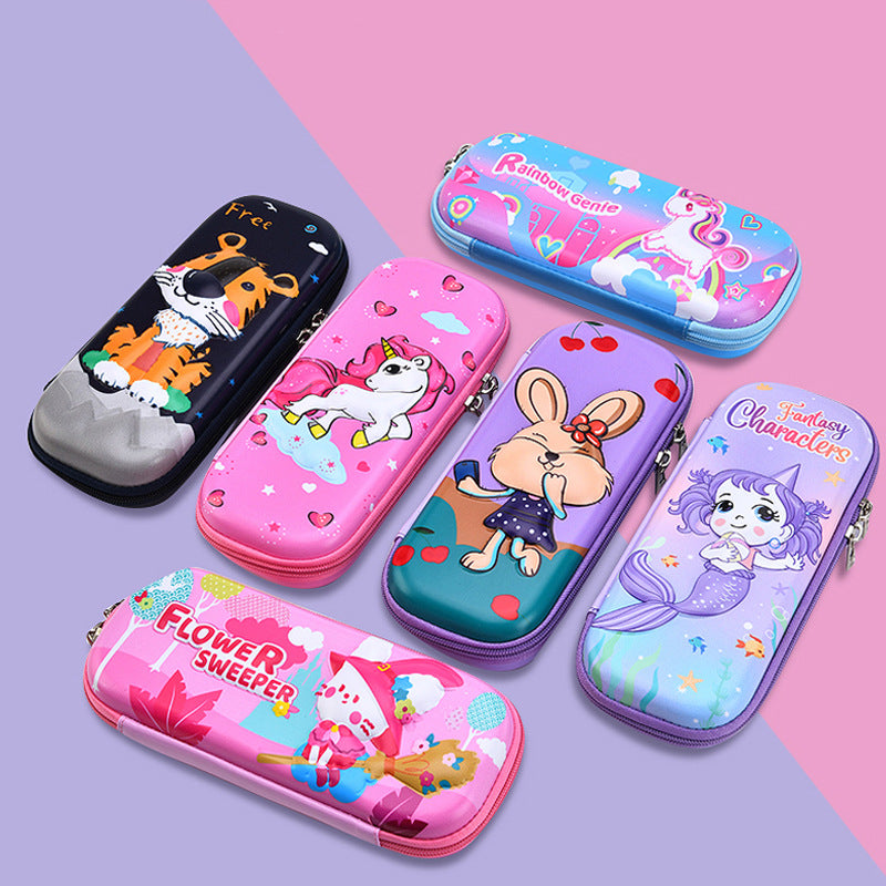 New eva stationery box, drop-resistant, water-repellent, large capacity, cartoon pencil case, multifunctional 3d leather material, waterproof and water-repellent