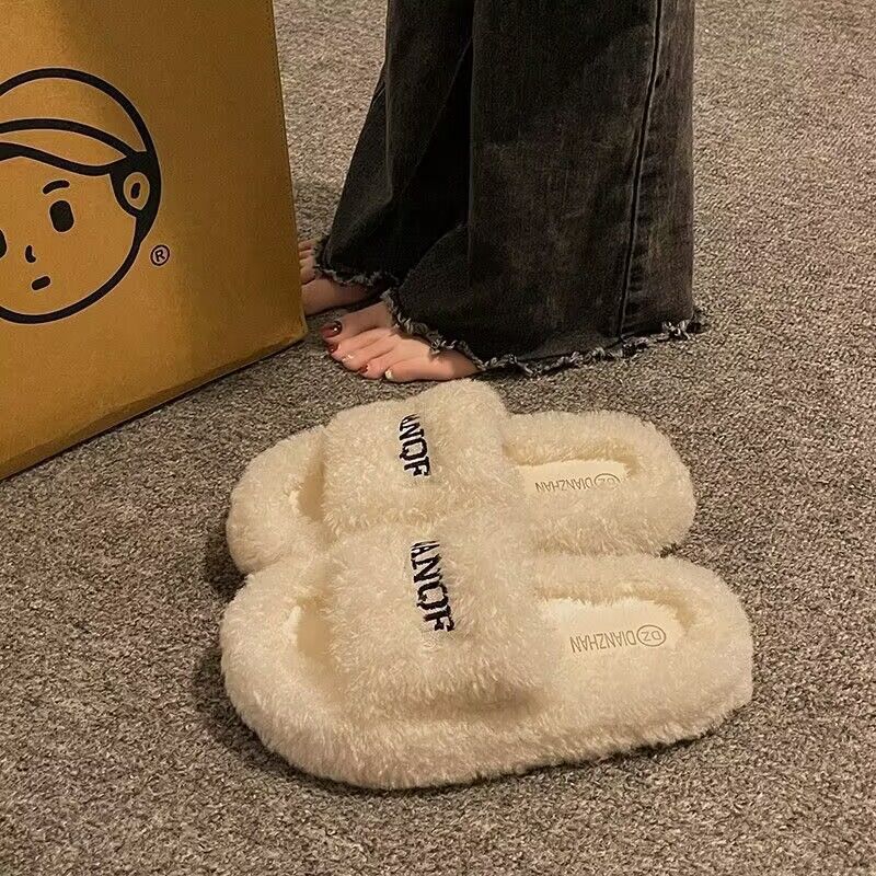 Thick sole leopard print fur slippers for women outwear2025fall and winternew arrivalpopularpopular soft bottom home one-line cotton slippers