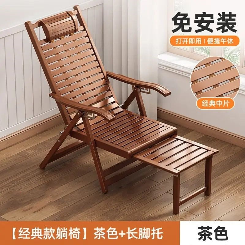 Foldable reclining chair - adult bamboo rocking chair - home comfort nap lounger - lazy person's chair - elderly balcony leisure dual-use chair