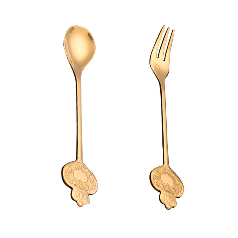 Crown Stainless Steel Spoon Heart Spoon and Fork Gift Box Set Creative Coffee Stir Honey Bird's Nest Dessert Gift Spoon