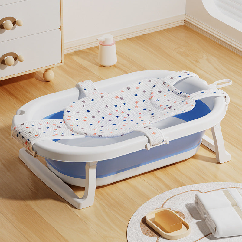 Newborn baby foldable bathtub with temperature-sensitive silicone plug, easy grip handles, and large capacity for baby bathing