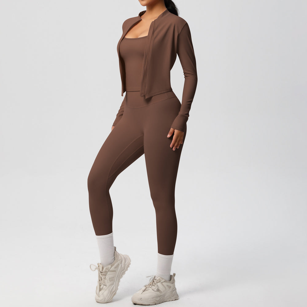 fashionpure color brushed nude breathable sling yoga suit running fitness sportswear three-piece set for women