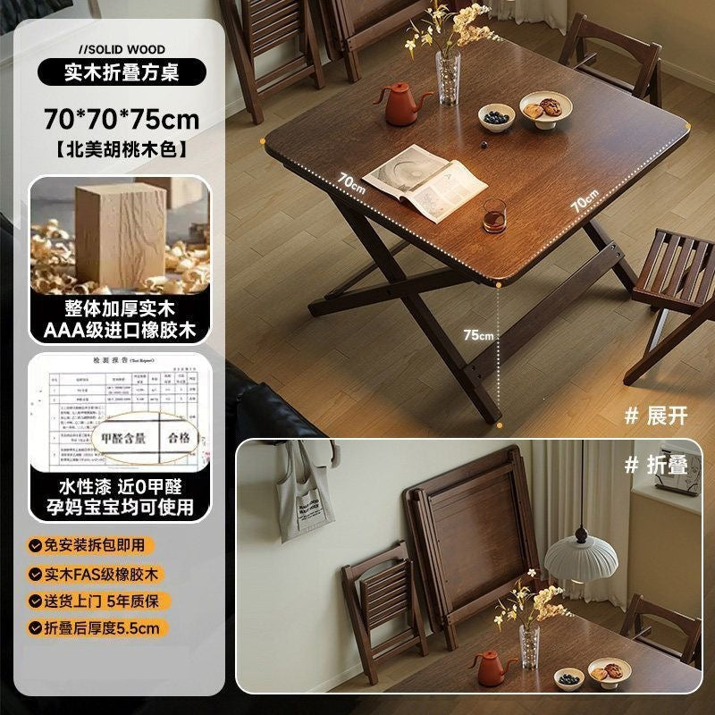 Solid wood folding table - square dining table, collapsible dining table for home, small apartment, simple square table