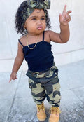 2020fashion style cross-border children's clothing pure color suspender chest-length pit strip tops camouflage pants two-piece setexport exclusive