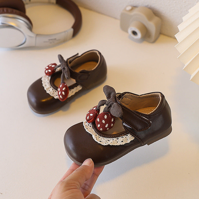 Custom new children's leather shoes korean style girls' lace-trimmed princess shoes elegant student patent leather soft sole flats