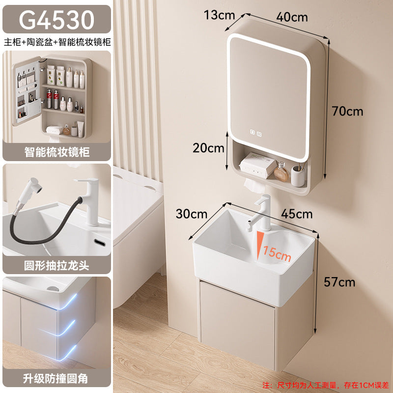 Small apartment bathroom cabinet toilet sink space aluminum storage bathroom cabinet combination ceramic integrated wash basin