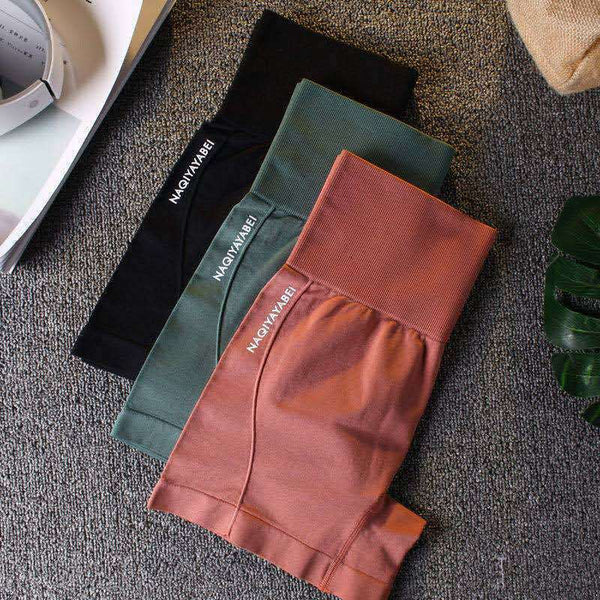Yoga pants summer high waist abdomen elastic peach hip lift leggings anti-light quick-drying fitness shorts women