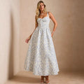 european and american cross-border french floral print a-line maxi dress