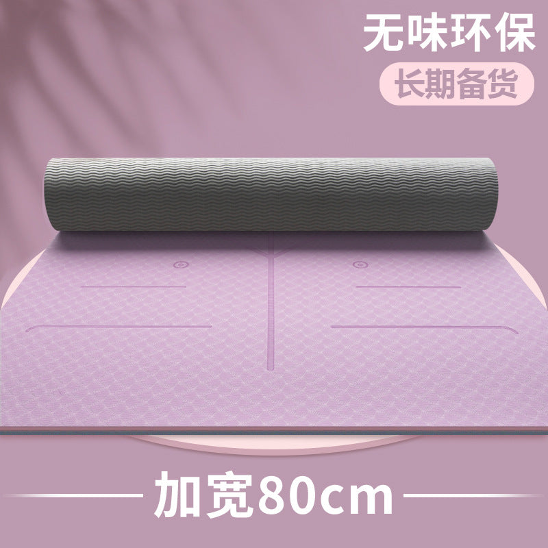 Wholesale portable yoga mat tpe thickened widened non-slip shock absorption silent exercise fitness mat with alignment lines for dance