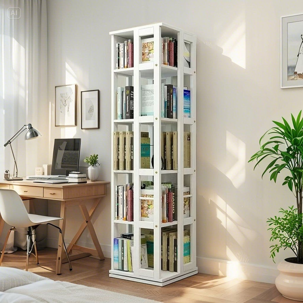 Rotating student bookshelf bookcase, mobile multi-tier kids storage floor rack, simple organizer, multifunctional living room shelf