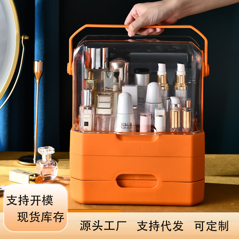 Luxury transparent dustproof cosmetic organizer - large capacity drawer-style storage box for skincare, lipstick, and jewelry