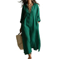fashion spring and summer new arrivaldresspure color lapel casuallong sleevesshirt skirt lazy style cotton and linen