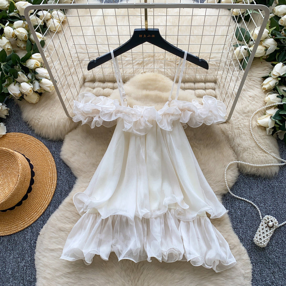 Gentle style lace ruffles camisole women's summer one shoulder chiffon eleganttopssweet age reduction work clothing