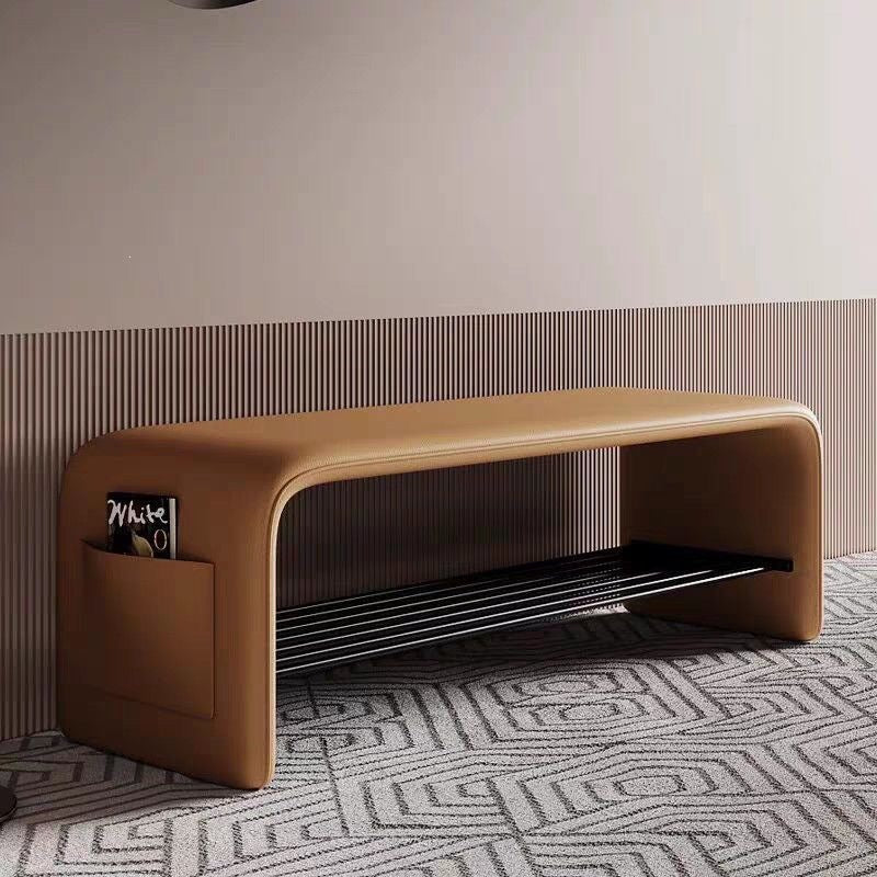 Italian normcore shoe changing stool modern accessible luxury soft bag bench black leather entrance stool for home entrance shoe stool
