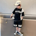 Boys' summer outfit set: new  styles for mid-to-large children - lightweight, trendy, short-sleeve activewear for boys