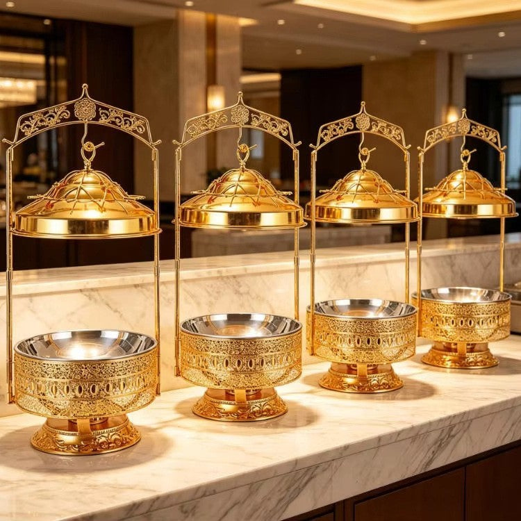 Luxury stainless steel gold buffet warming tableware, hotel restaurant commercial buffet stove - in stock