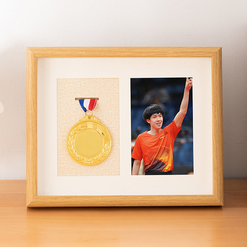 Wooden photo frame table medal storage display photo frame marathon gold medal hollow picture frame 10 inch keep medal