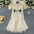 French retroelegancedress women's winter classy crochet lacepatchwork mesh asymmetrical over-the-knee long skirt