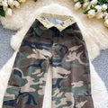 American retro hot girl camo print high-waisted wide-leg pants - women's  autumn workwear-inspired casual denim straight-leg trousers
