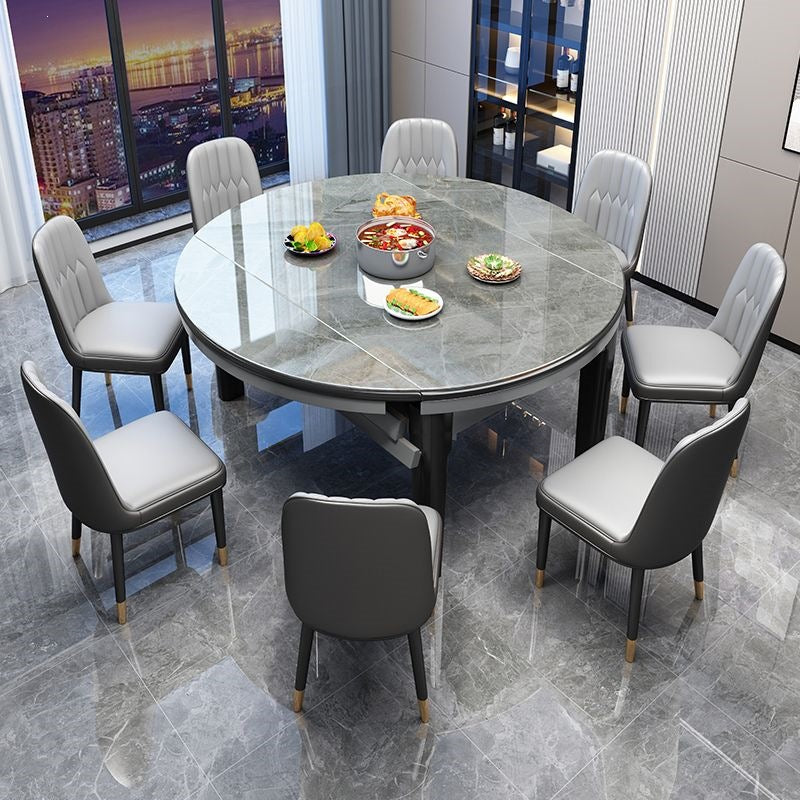 Rock slab dining table and chair combination modern casualaccessible luxury dining table for home dining table small apartment telescopic foldable round table