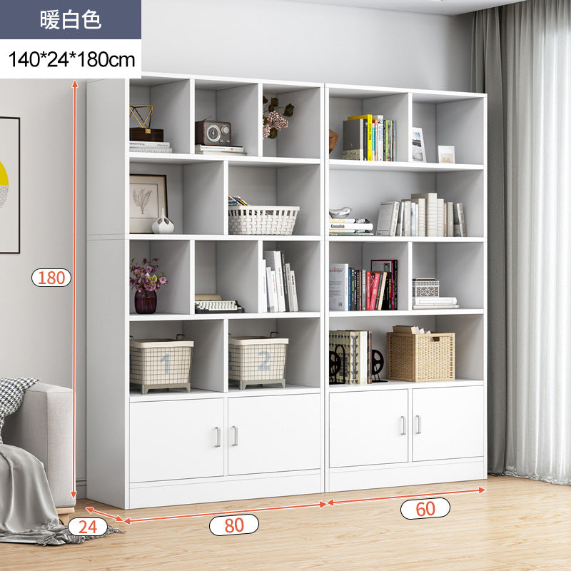 Simple bookshelf floor-to-ceiling against the wall, living room shelf layered storage rack, storage cabinet integrated, simple household bookcase