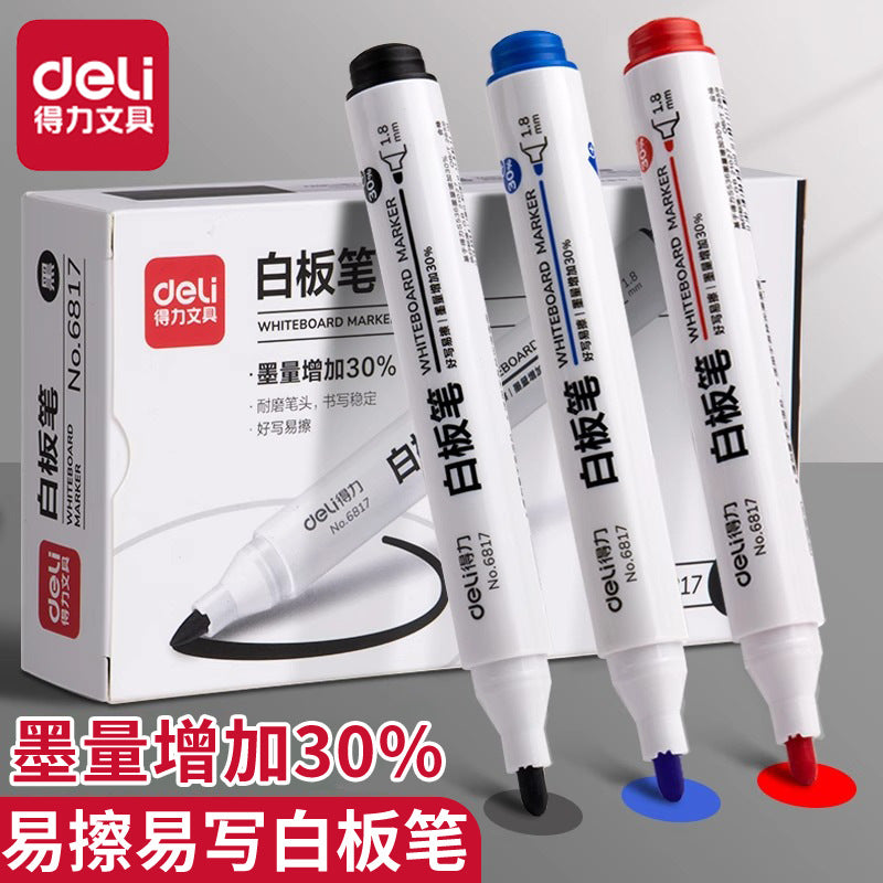 Deli 6817 Whiteboard Pen Rubable Head Large Capacity Red Blue Black Blackboard Pen Water Marker Children's Marker Pen