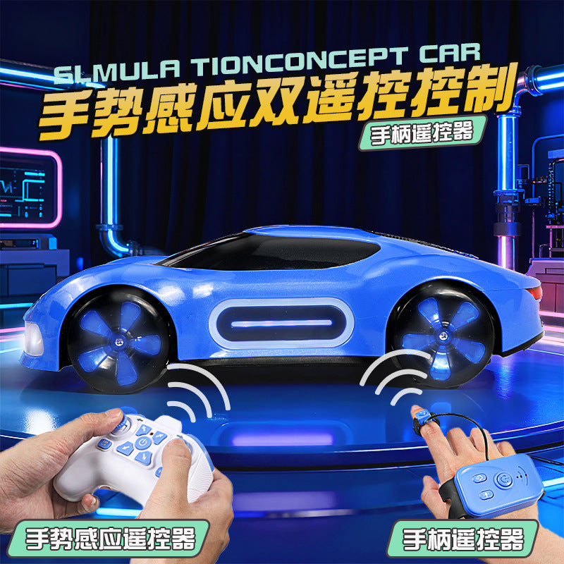2.4g remote control concept car, dual-spray stunt rc toy car with gesture sensing, lights, music, and sci-fi design