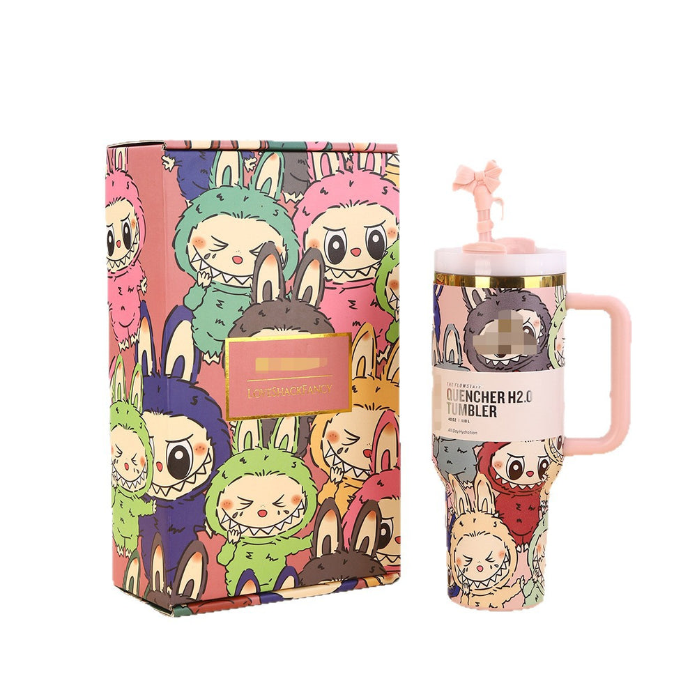 Cartoon labubu stanley 40oz ice tumbler 304 stainless steel insulated mug - large capacity portable travel cup