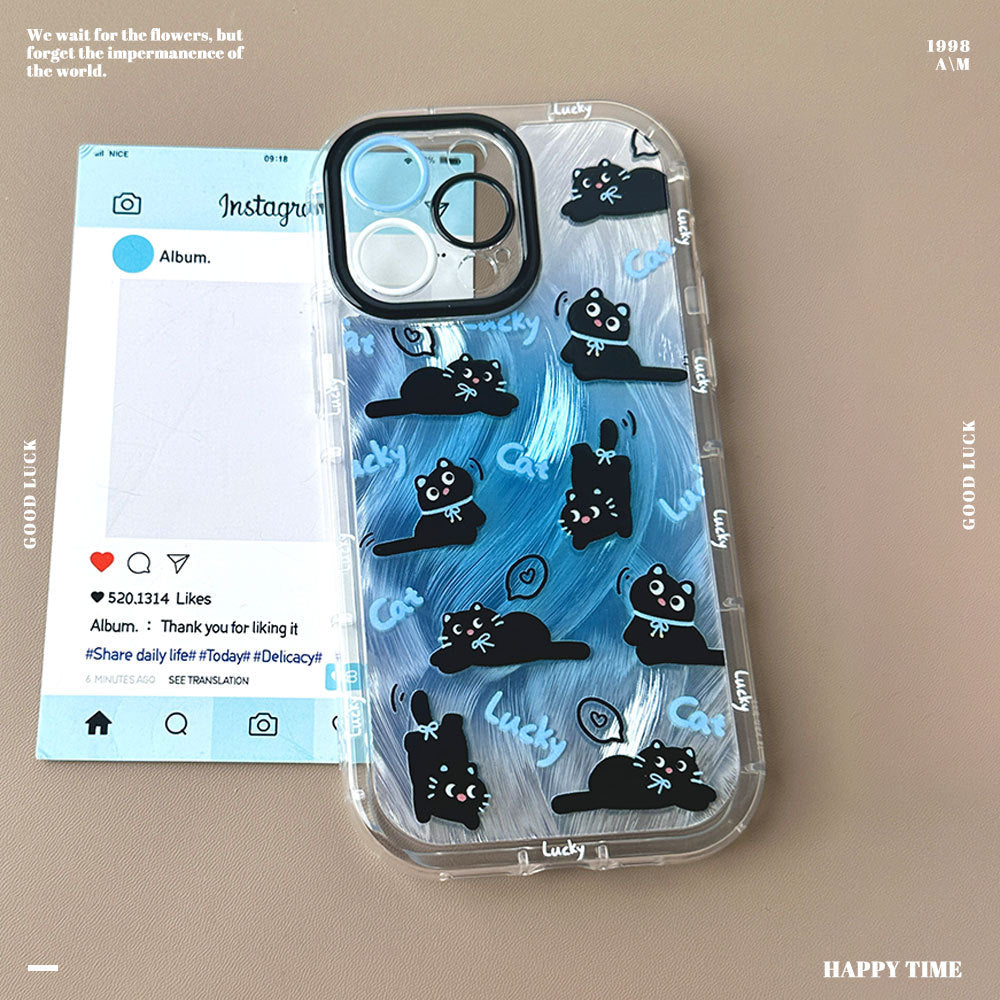 Cute round edge feather blue cat mobile phone case anti-fingerprint suitable for 16promaxiphone15 protective cover
