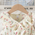 summer new arrival: girls' solid beige floral print ruffle collar dress with belt - ready stock wholesale