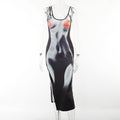 export hot seller: european and american hot girl deep v high slit casual fashion bodysuit print sexy cami dress