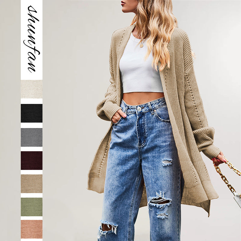 European and American  women's clothing winter and autumn 2025 new sweater independent station solid color loose coat pocket knitted cardigan