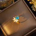 New japanese and korean style copper inlaid zircon blue zircon necklace, earrings, and ring set - unique design, high-end fashion, sweater chain jewelry