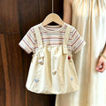 Girls' summer suspender dress,  new style children's dress, faux two-piece chic short-sleeve baby summer outfit