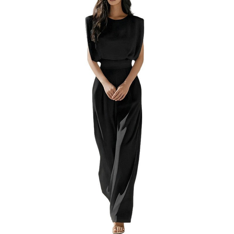 cross-border european and american women's clothing: new summer collection - chic and elegant "queen bee" style solid color fitted jumpsuit