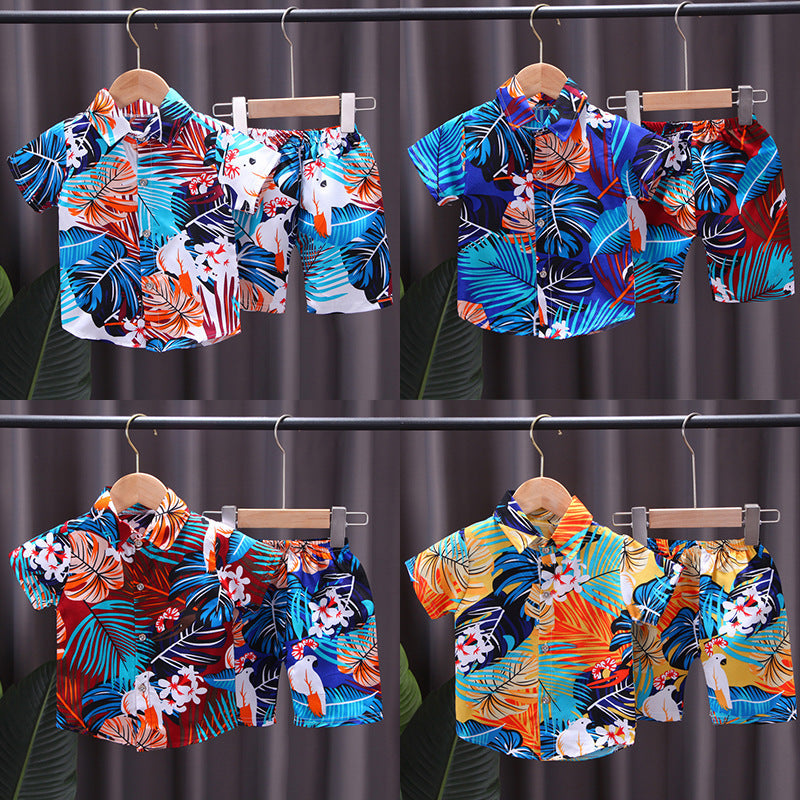 0-4 years old kids' summer short-sleeve set: boys' printed shirt 2-piece outfit, southeast asian style children's clothing for boys