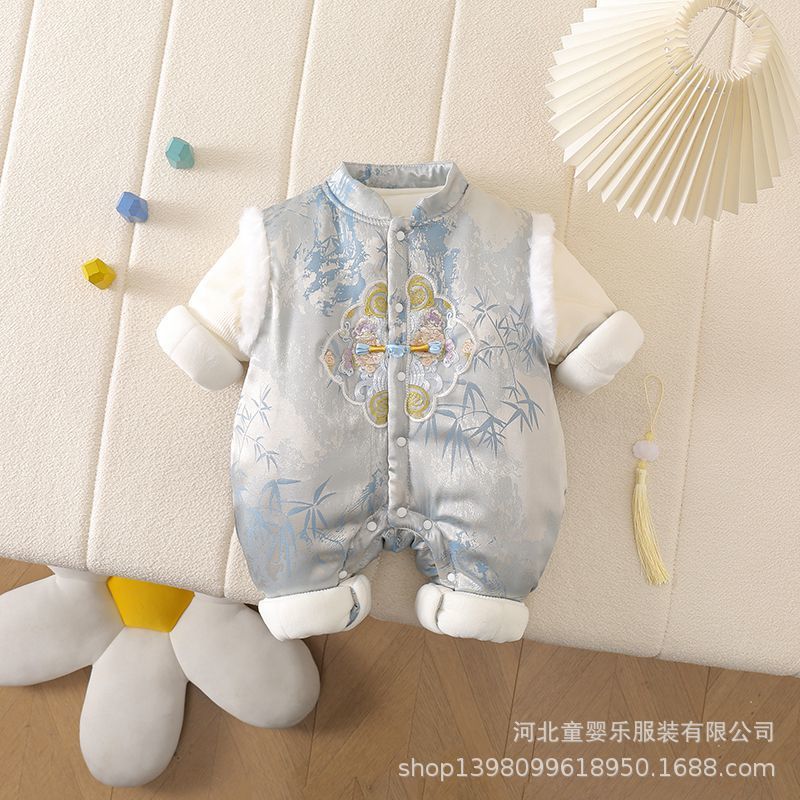 Men's and women's jumpsuits, chinese style, baby clothes, baby's full month, 100 days, one year old, thickenedlong sleeves, trendy