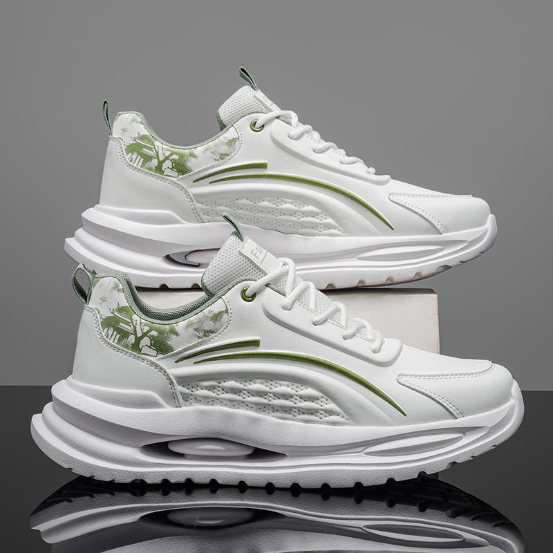 Sports breathable men's shoes spring leather shock-absorbing running shoes youth soft bottom lightweight student white daddy trendy shoes