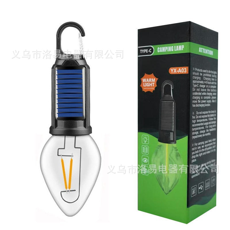 Cross-border outdoor camping light led retro lighting bulb portable spherical rechargeable tungsten lamp tent camping light