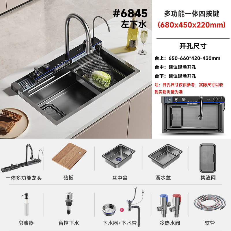 Extra thick 5.0 whale rain dance waterfall 304 kitchen honeycomb sink single slot digital display thickened stainless steel vegetable basin