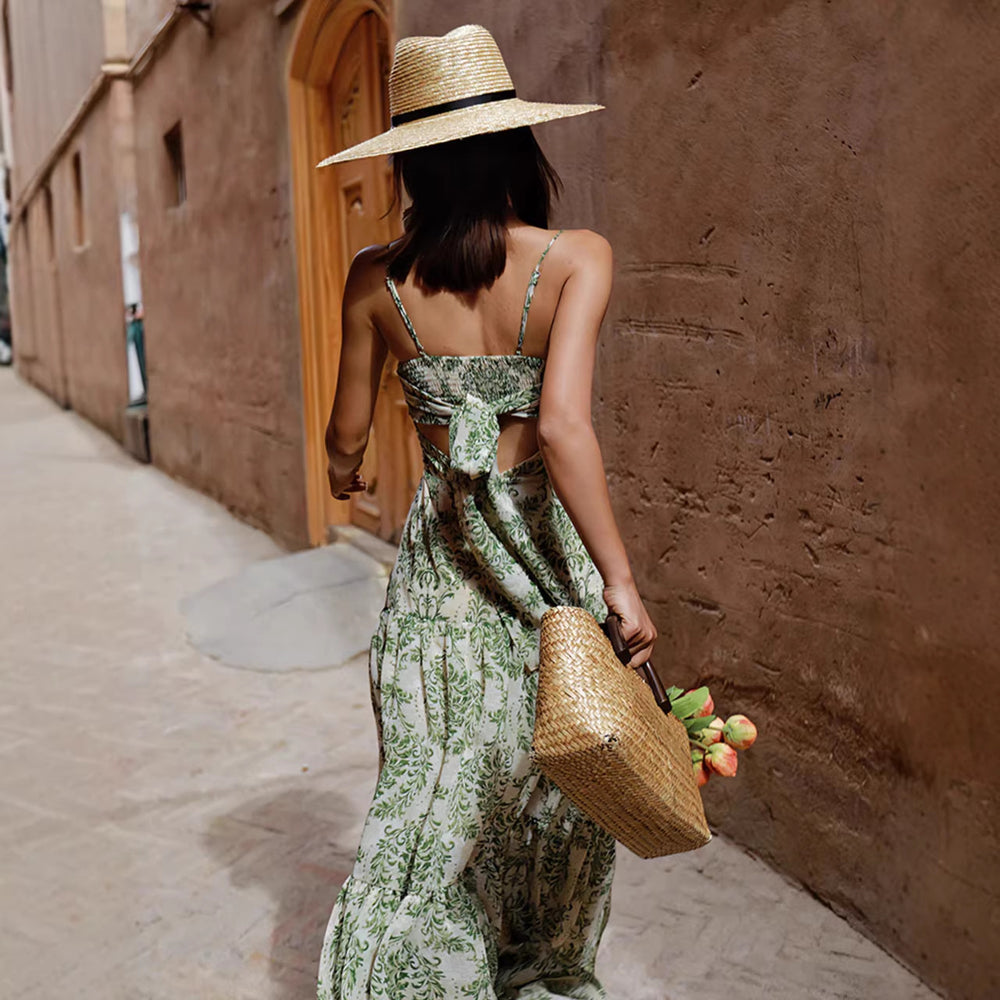 summer new arrival: cross-border design beach vacation outfit - photo-ready spaghetti strap dress, slimming and figure-flattering maxi dress