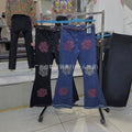 Boyfriend jeans availablenew arrivalheavy industry embroider hot diamond wide leg jeans women's straight-leg pants
