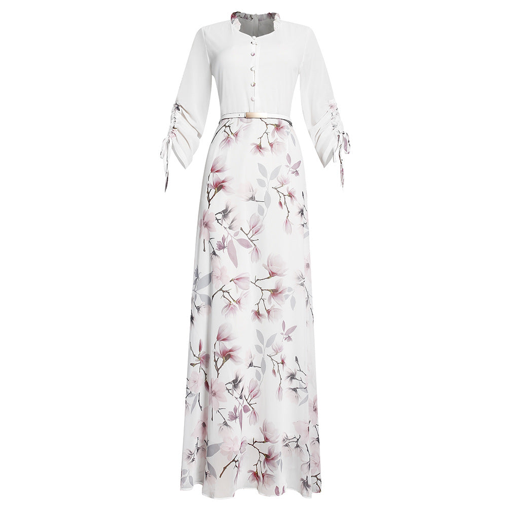 summer new arrival: elegant, high-end long dress - tummy-concealing, three-quarter sleeves, loose fit, printed, and flowy