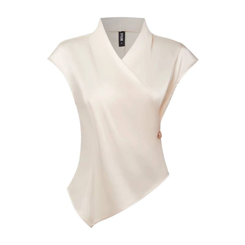 Amazon european fashion elegant satin solid color button v-neck shirt women's summer new short sleeve top